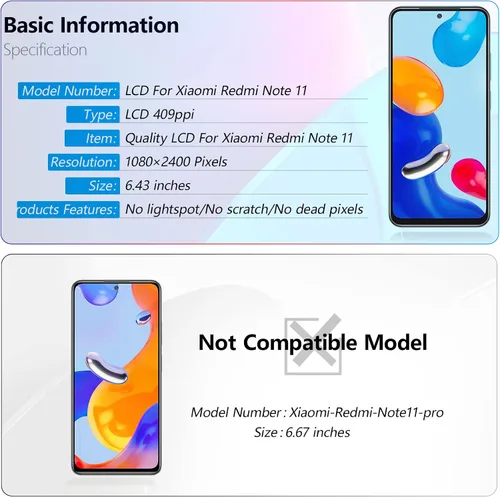 Miniatura 3 de Reemplazo de pantalla para Xiaomi Redmi Note 11 2201117TG/2201117TI/2201117TY/2201117TL Pantalla LCD táctil digitalizador Asamblea con kit