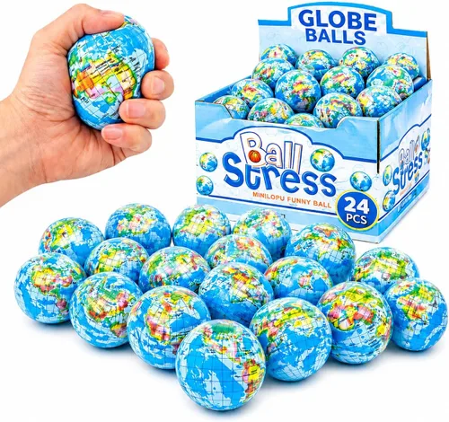 Paquete de 24 minibolas de espuma suave con forma de globo, juguete de 2.5 pulgadas, juguete de mundo exprimible para aliviar el estrés, novedades