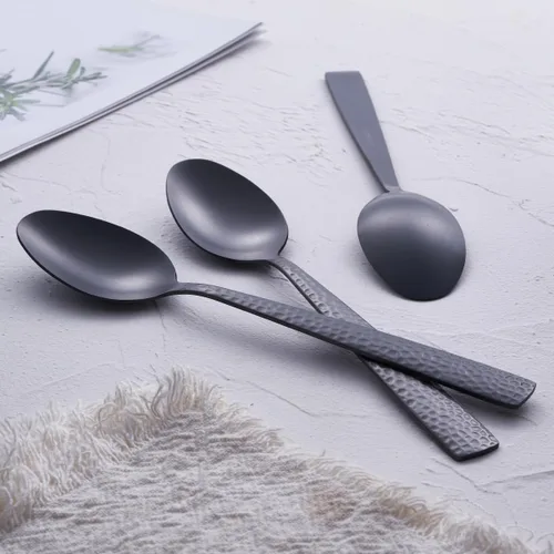 Miniatura 4 de Juego de 6 cucharas de postre color negro mate, 7.0 pulgadas, acero inoxidable, color negro, acabado satinado