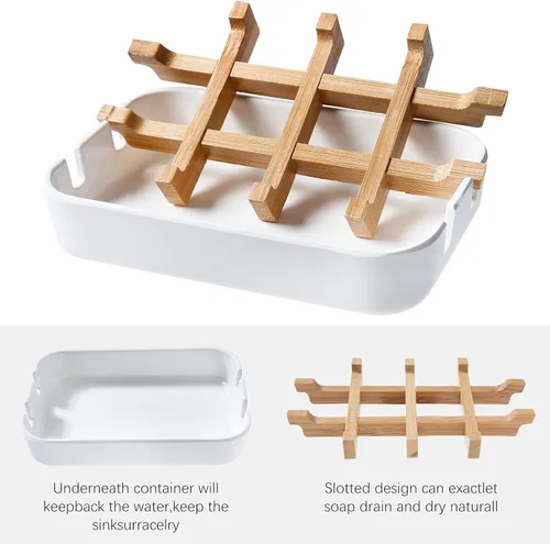 Miniatura 2 de Jaboneras para barra de jabón, soporte de jabón de baño blanco, soporte de jabonera de bambú para ducha de baño, jabonera de lavabo de baño, bandeja