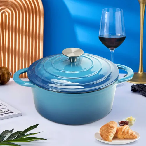 Miniatura 8 de Horno Holandés COOKWIN de 5 Cuartos de Galón de Hierro Fundido Esmaltado con Tapa de Auto-Bastecer, Olla de Cuerpo Grueso de Doble Manija, Olla