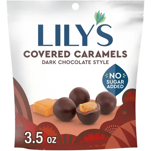 LILY'S Estilo de chocolate negro sin azúcar añadido, bolsa de caramelos cubiertos, 3.5 onzas