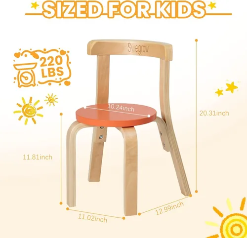 Miniatura 3 de Swegrow Silla de Madera para Niños, Silla para Niños Pequeños para Mesa, Sillas Apilables para Niños, Muebles de Madera para Niños para Familia/Sala
