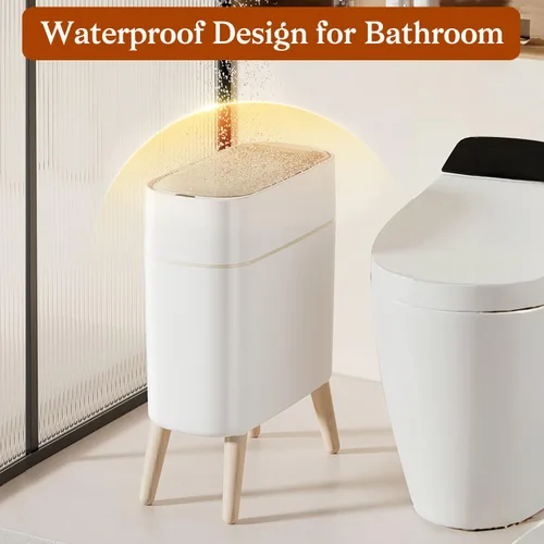 Miniatura 4 de LALASTAR Basurero de baño pequeño automático, sin contacto, con tapa, sensor de movimiento para dormitorio, cocina, oficina, 2.5 galones