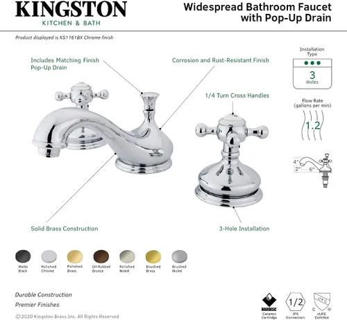 Miniatura 7 de Kingston Brass KS1167BX - Grifo de baño extendido de 8 pulgadas, latón cepillado Latón pulido