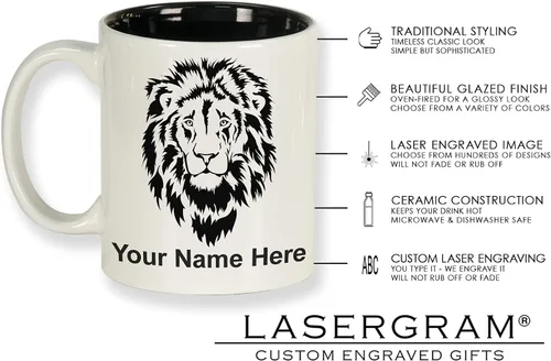 Miniatura 6 de LaserGram Taza de café redonda de cerámica de 11 oz, gorila, grabado personalizado incluido (blanco)