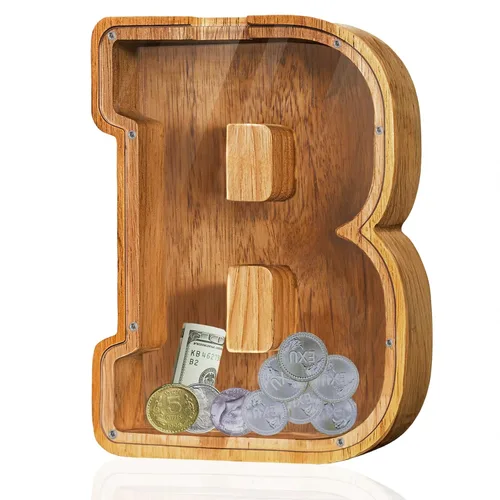 Miniatura 65 de Alcancía de madera grande personalizada con letras – Alcancía de letras para niños y niñas, regalo de cumpleaños (A)