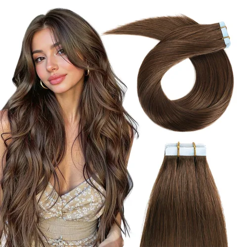 Miniatura 16 de YILITE Extensiones de cabello adhesivas de color rojo, 18 pulgadas, 50 g, 20 unidades, #99J, 100% cabello humano Remy, trama de piel sin costuras