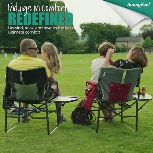 Miniatura 4 de SUNNYFEEL Silla de Director de Camping Extragrande, Sillas de Jardín Plegables Portátiles para Adultos de Servicio Pesado con Mesa Lateral, Bolsillo
