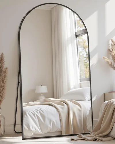 Miniatura 35 de Espejo de cuerpo entero con soporte, espejo arqueado de 58 x 18 pulgadas, espejo grande con marco de aluminio para colocar de pie, colgar o apoyar
