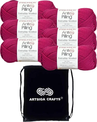 Miniatura 70 de Premier Yarns Everyday Anti-Pelusa Hilo Sólido Verde Pino DN100-8 (6-Madejas - Mismo Lote de Tinta) #4 Peso Estambre Acrílico para Tejer