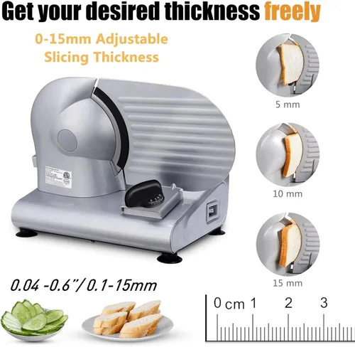 Miniatura 4 de Rebanadora de Carne, CUSIMAX Rebanadora Eléctrica de Delicatessen con Dos Cuchillas Extraíbles de Acero Inoxidable de 7.5" y Empujador, Cortador