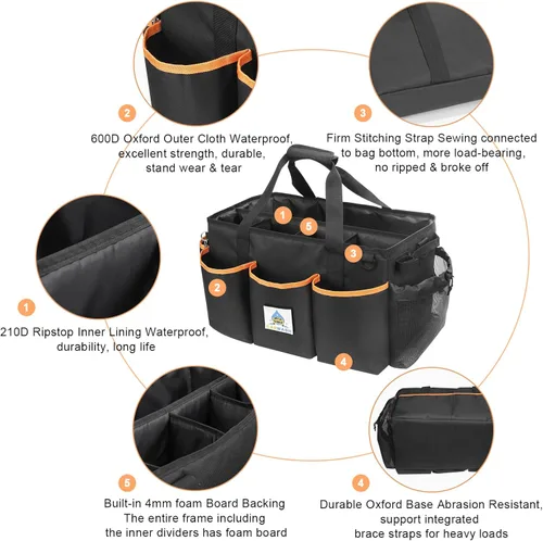 Miniatura 6 de WDG Organizador de limpieza de bolsas de detalles, 2 unidades, con asa y pulidora, bolsa grande para el cuidado del automóvil, bolsa de transporte