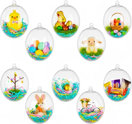 Miniatura 9 de Barelove Esferas transparentes rellenables para Pascua, 10 bolas transparentes para manualidades, esferas decorativas colgantes de plástico