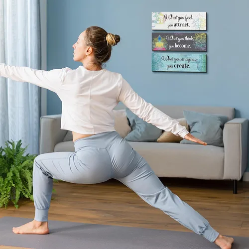 Miniatura 5 de Yerliker Decoración de 3 Budas, arte de pared de meditación, decoración de chakras para dormitorio, citas zen, decoración de pared, regalo