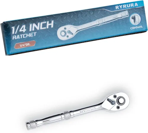 Miniatura 9 de Manija de trinquete corta de 1/4 pulgada, llave de trinquete mini, llave de dados de 1/4, 72 dientes, liberación rápida, reversible, acero