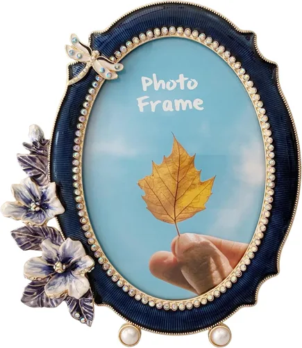 Miniatura 9 de Marco de fotos vintage de 5 x 7, marco de fotos floral pintado a mano con marco de metal y vidrio de alta definición para exhibición de mesa