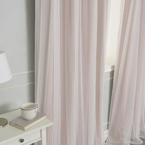 Miniatura 7 de Best Home Fashion Mix and Match - Juego de 4 cortinas de tul transparente y opacas, con ojales de acero inoxidable y níquel Rosa empolvado