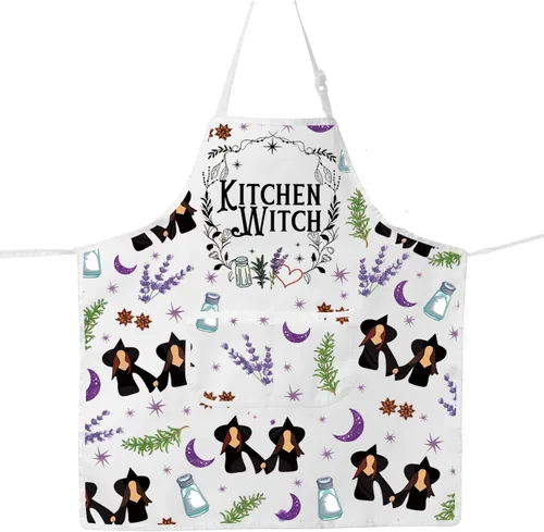 JNIAP Delantal de cocina de brujas Sal Romero Lavanda Regalos de Amor Delantal de Brujería Magia Regalos Góticos Brujas Delantal