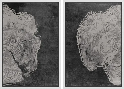 Miniatura 94 de SIGNWIN Lienzo enmarcado para pared, juego de arte con anillos de árbol de bosque grunge en blanco y negro, ilustraciones de naturaleza silvestre