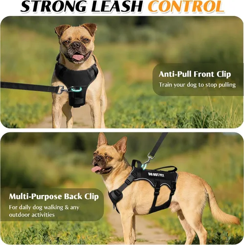 Miniatura 4 de WINSEE - Arnés para perro a prueba de fugas, arnés Molle de servicio y trabajo con doble asa, chaleco táctico para mascotas con 4 parches