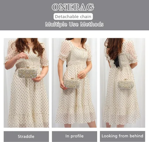 Miniatura 6 de Bolso de mano con diamantes de imitación, bolsa de noche floral de cristal brillante para mujer, formal, graduación, boda, fiesta