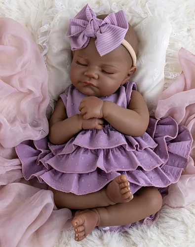 Miniatura 9 de Aori Black Realistic Reborn Baby Dolls – 20" Lifelike Biracial Sleeping Newborn Girl with Soft Weighted Body, Poseable Limbs, Full Feeding