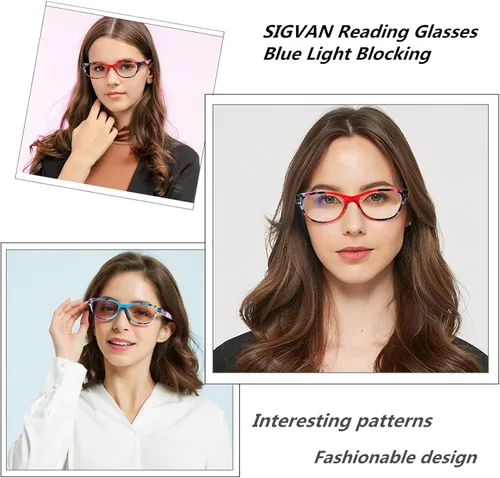 Miniatura 7 de SIGVAN Gafas de Lectura de Ojo de Gato para Damas 5 Pares con Bloqueo de Luz Azul Bisagra de Resorte Estampado de Patrón de Moda Lectores