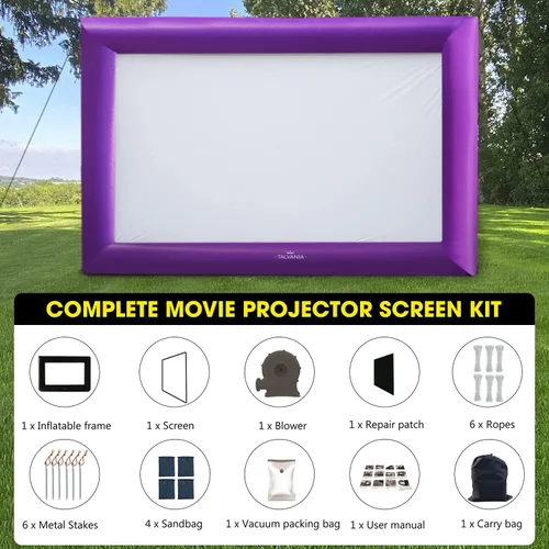 Miniatura 4 de Pantalla de proyector inflable de 30 pies para ver películas de TV en exteriores e interiores, pantalla enorme, soplador, amarres, estacas, bolsas