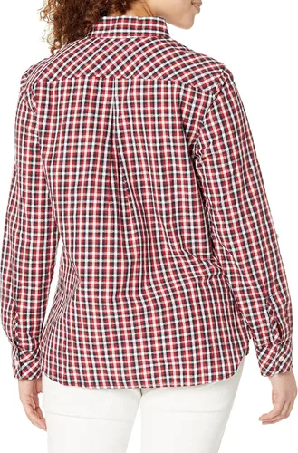 Miniatura 2 de Tommy Hilfiger Blusa de manga larga para mujer, estilo casual, a cuadros, con lengüetas enrollables