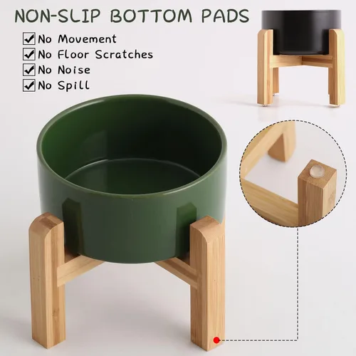 Miniatura 4 de Petygooing Tazón de cerámica elevado/relevado de 28 OZ para perros de razas pequeñas y medianas, plato de agua y comida para perros con soporte