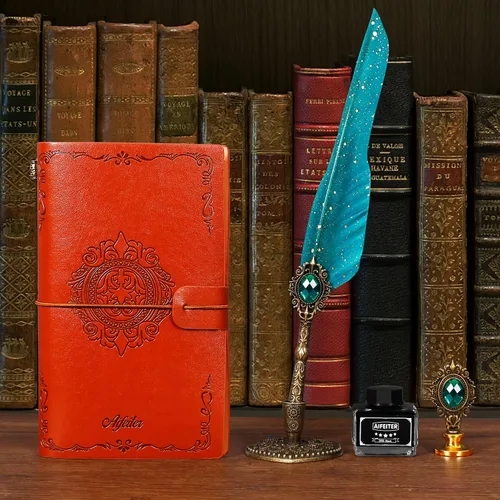 Miniatura 4 de Aifeiter - Set de pluma estilográfica y tinta, juego de caligrafía con pluma de ave y sello de cera, cuaderno - Hermoso regalo para Navidad - Verde