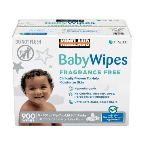 Toallitas para bebés sin fragancia, 900 unidades (9 paquetes de 100), toallitas hipoalergénicas para piel sensible, textura de tela suave y gruesa,