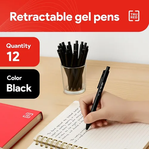 Miniatura 2 de TRU RED Bolígrafos de gel retráctiles, punta fina de 0.020 in, tinta negra, paquete de 12 bolígrafos de secado rápido para una escritura precisa