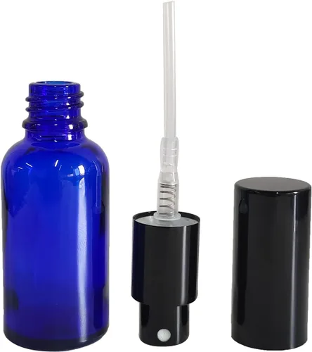 Miniatura 7 de Paquete de 12 botellas de vidrio azul de 1 onza para aceites esenciales, botella pequeña de espray de niebla fina, recargable para perfumes, viajes