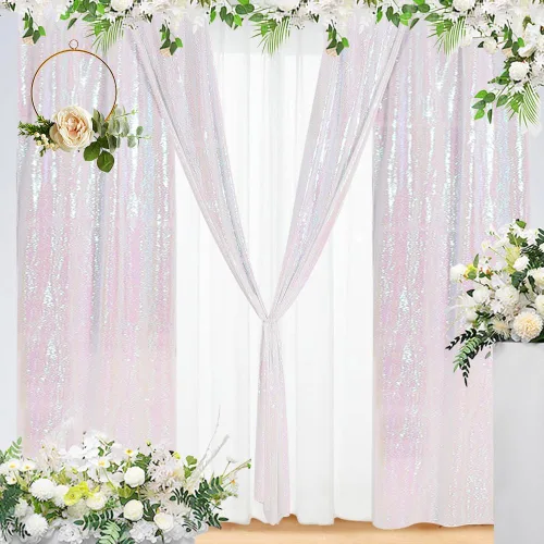Miniatura 15 de Eternal Beauty Cortinas de fondo de lentejuelas rosadas, 2 paneles de 2 x 8 pies para San Valentín, Navidad, fiesta, cumpleaños, fotografía, boda