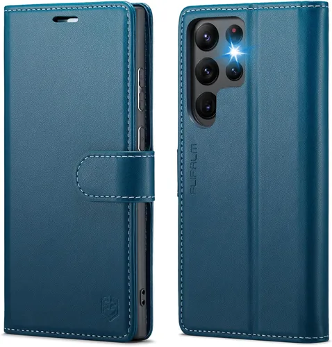 FLIPALM Funda tipo cartera para Samsung Galaxy S22 Ultra, con bloqueo RFID, soporte para tarjetas de crédito, de piel sintética, con función atril,