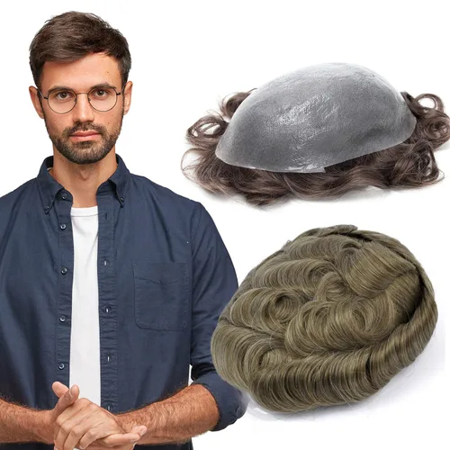 Miniatura 22 de GEXWORLDWIDE GEX 62 colores tupé para hombres 0.002 in piel ultra fina V-loop 8x10 pulgadas cabello humano conjunto gris densidad densidad densidad