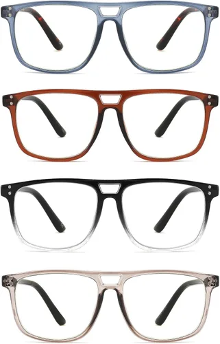 Paquete de 4 lentes de lectura para mujeres y hombres, lectores de bloqueo de luz azul, lentes de marco vintage con bisagras de resorte