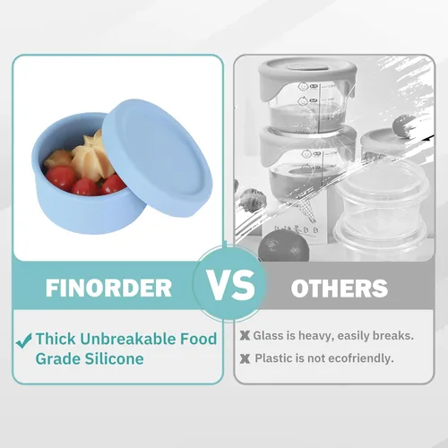Miniatura 8 de Finorder Paquete de 4 recipientes de silicona de 5 onzas para alimentos, recipientes de almacenamiento de aperitivos para bebés con tapas
