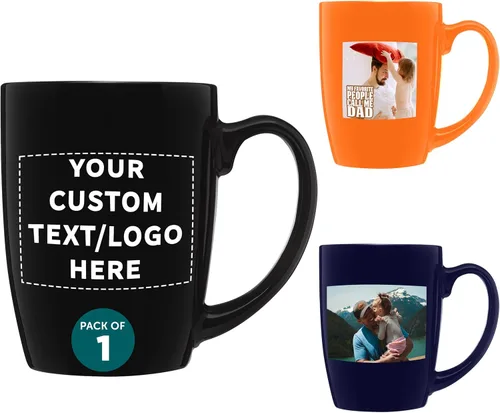 Juego de tazas de café Java curvadas personalizadas, 1 paquete, logotipo personalizado, texto, 12 onzas, tazas de cerámica para restaurante, color