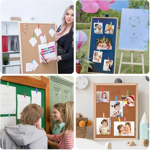 Miniatura 7 de SANNIX 100 clips de madera con tachuelas para el pulgar para tablón de anuncios, decoraciones de tablero de corcho y escuela, oficina, manualidades