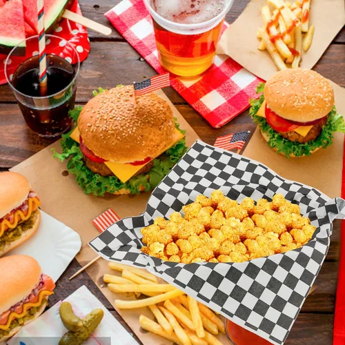Miniatura 6 de Combo de cesta de comida rápida de estilo retro (12 unidades) y forro a cuadros (100 unidades). La cesta de comida rápida es apta para lavavajillas.