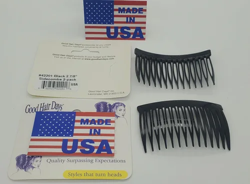 Miniatura 3 de Good Hair Days Peines laterales de Estados Unidos, diseño curvado negro de 14 dientes, buen agarre de 3 x 1.7 pulgadas, decorativas, pinzas de pelo