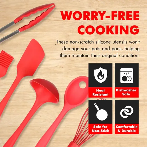 Miniatura 3 de Chef Craft - Juego de utensilios de cocina de silicona premium, 9 piezas, color rojo