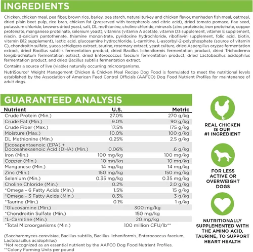Miniatura 7 de NutriSource Weight Management - Alimento seco para perros, harina de pollo y pollo, 12 libras