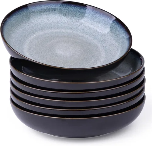 Miniatura 20 de LERATIO Tazones para pasta, cuencos de cerámica para pasta de 38 onzas, juego de 4 cuencos de pasta esmaltada reactiva de 9.0 pulgadas, aptos