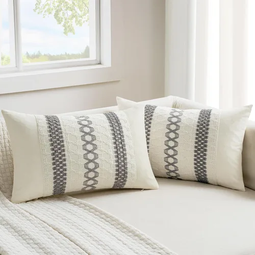 Miniatura 26 de MIULEE Fundas de almohada lumbares decorativas bohemias, cojín de algodón retro, tejidas de macramé para decoración del hogar para cama, sofá, neutro