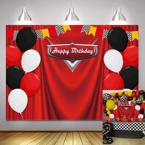 Telón de fondo de cumpleaños de 7 x 5 pies, bandera de carreras, fondo rojo para fotografía, temática de carreras, decoración de fiesta de