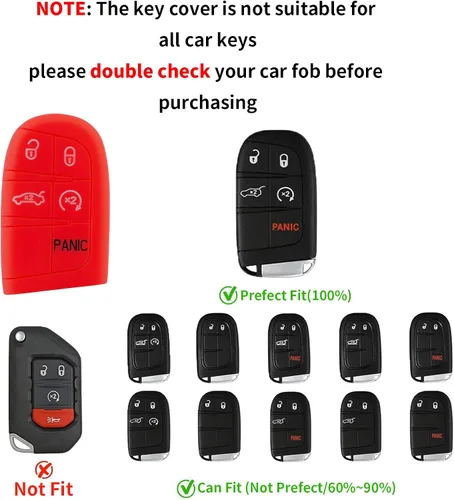 Miniatura 2 de Funda para llavero para Jeep, Dodge Challenger, protector de llave de silicona compatible con Jeep Grand Cherokee Renegade Chrysler 200 300 Dodge